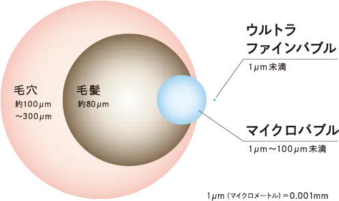 ウルトラファインバブルとマイクロファインバブルの図解
