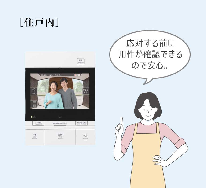 住戸内のインターホン(応対する前に要件が確認できる)