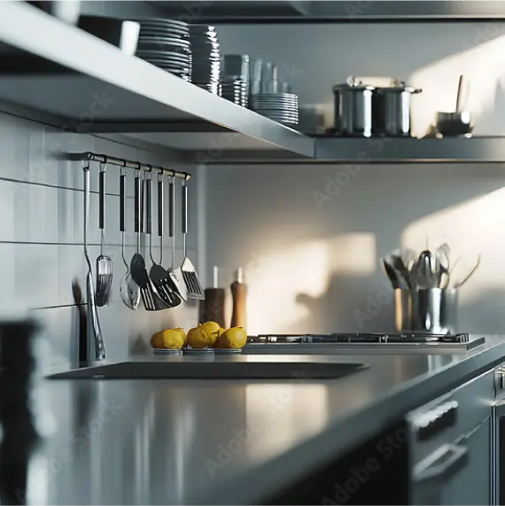 キッチンのガスコンロに置かれた薬缶でお湯を沸かしている写真