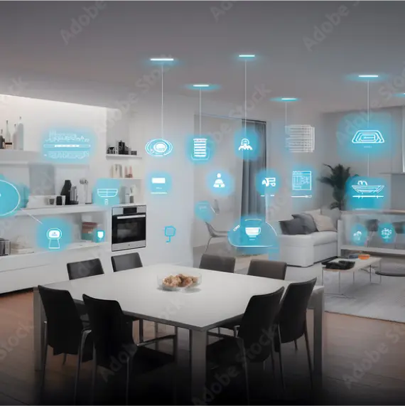 キッチンでスマートフォンを操作する女性