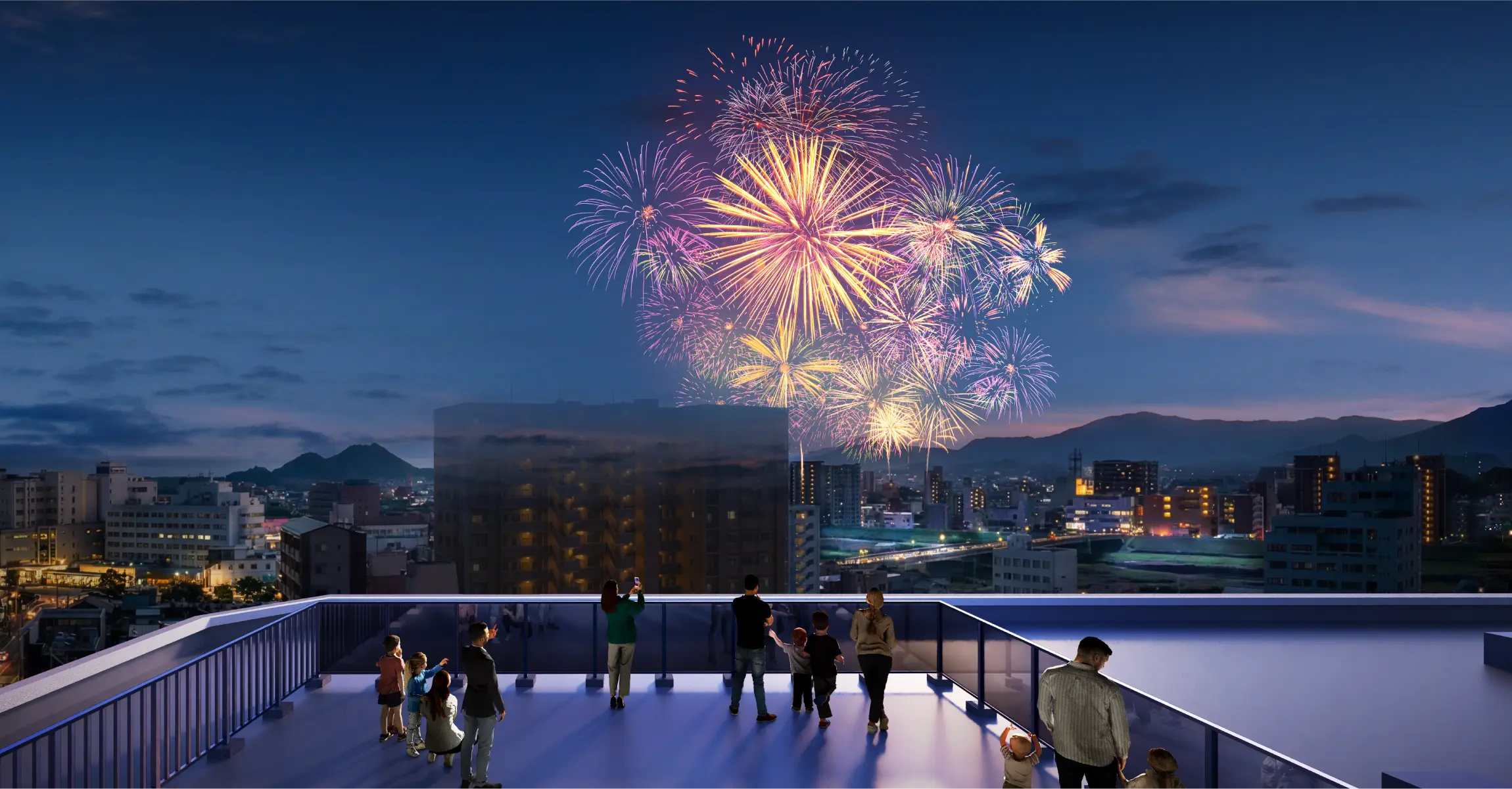 陽光の差す邸宅前道路のイメージCG